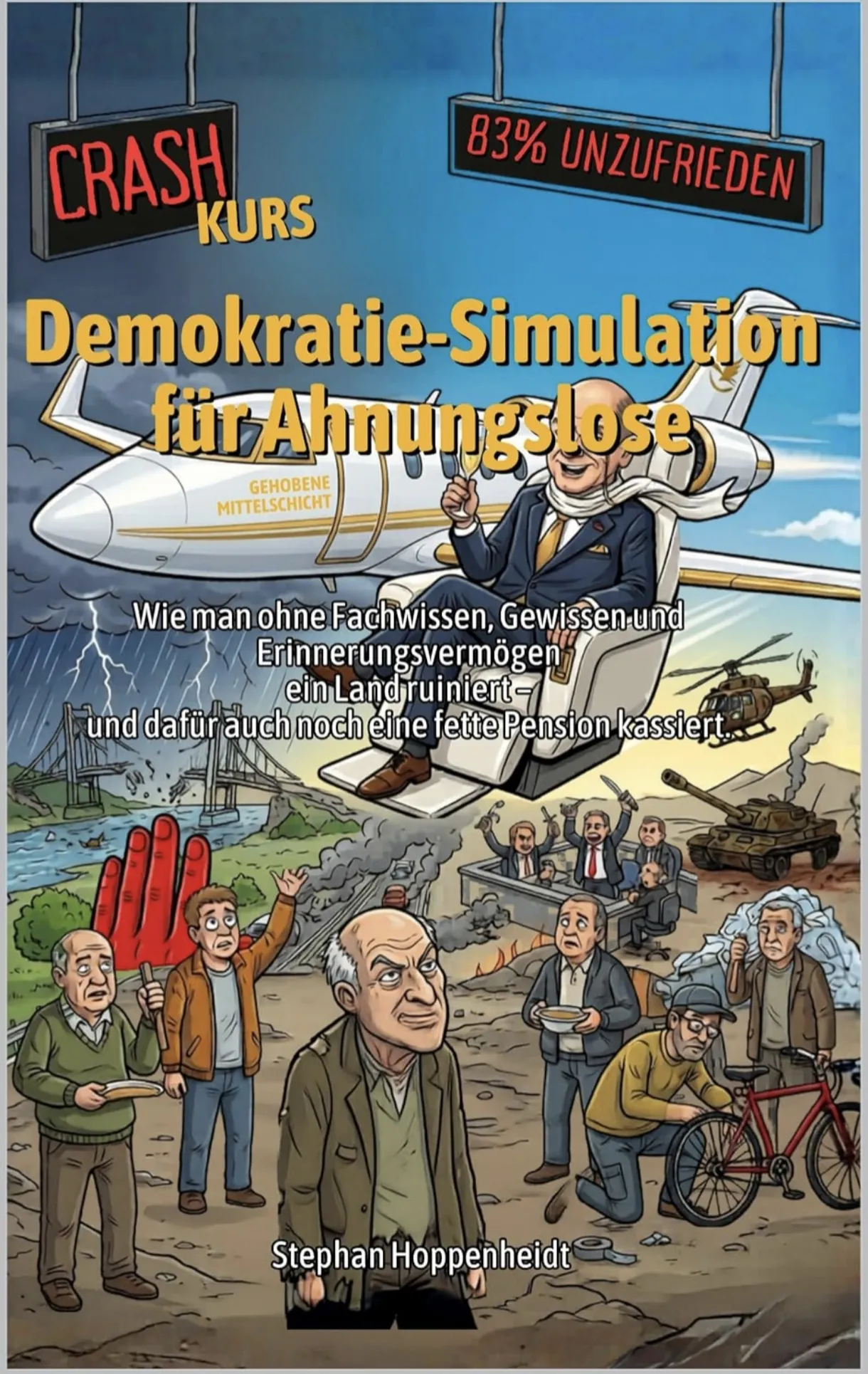 Cover Demokratie-Simulation für Ahnungslose - Wie man ohne Fachwissen, Gewissen und Erinnerungsvermögen ein Land ruiniert – und dafür auch noch eine fette Pension kassiert.
