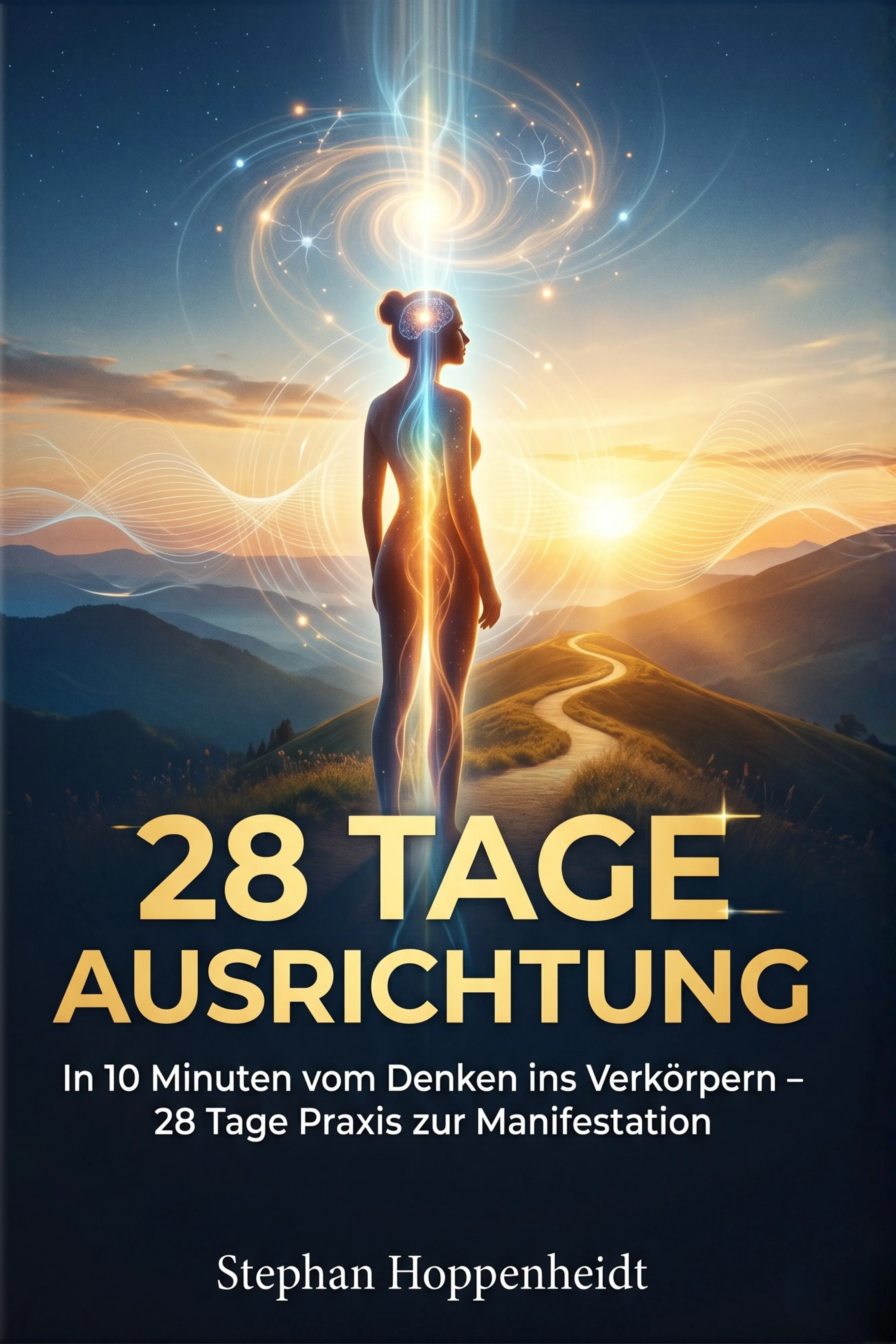 Cover 28 Tage Ausrichtung  - IN 10 MINUTEN VOM DENKEN INS  VERKÖRPERN  28 TAGE PRAXIS ZUR MANIFESTATION